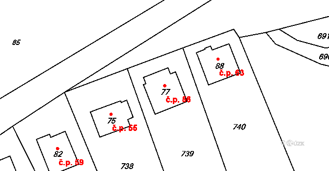 Skrýšov 56, Pelhřimov na parcele st. 77 v KÚ Skrýšov u Pelhřimova, Katastrální mapa