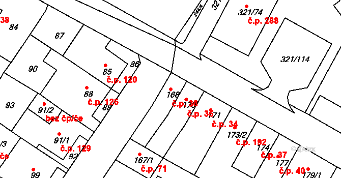 Prosetice 36, Teplice na parcele st. 168 v KÚ Prosetice, Katastrální mapa