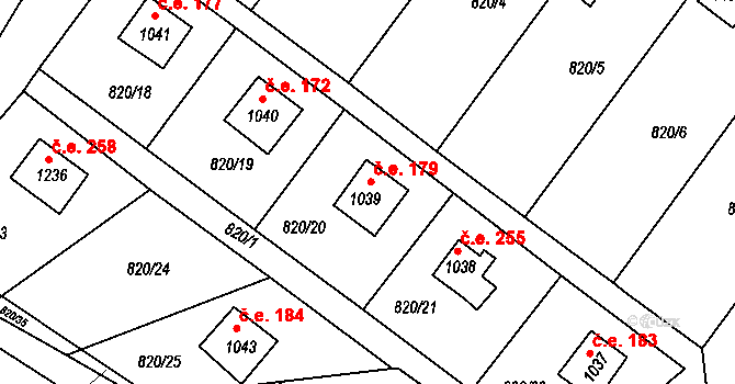 Blovice 179 na parcele st. 1039 v KÚ Blovice, Katastrální mapa