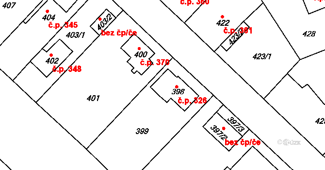 Svatava 326 na parcele st. 398 v KÚ Svatava, Katastrální mapa