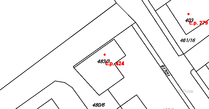 Borohrádek 424 na parcele st. 483/3 v KÚ Borohrádek, Katastrální mapa
