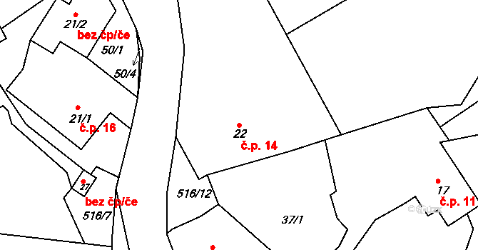 Mštěnovice 14, Lešná na parcele st. 22 v KÚ Mštěnovice, Katastrální mapa