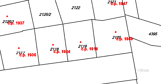 Žižkov 1916, Praha na parcele st. 2119 v KÚ Žižkov, Katastrální mapa