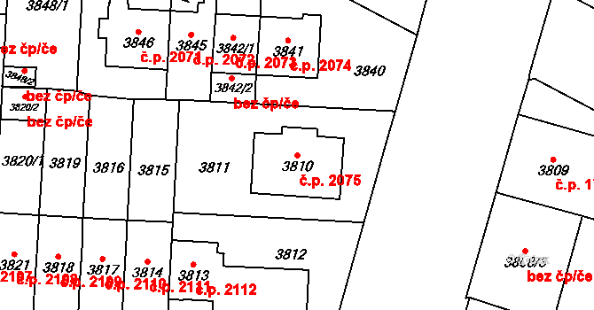 Vinohrady 2075, Praha na parcele st. 3810 v KÚ Vinohrady, Katastrální mapa