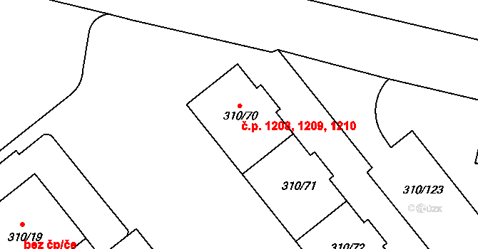 Michle 1208,1209,1210, Praha na parcele st. 310/70 v KÚ Michle, Katastrální mapa
