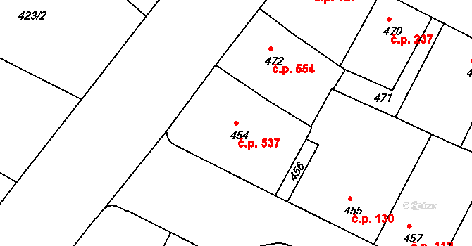 Podolí 537, Praha na parcele st. 454 v KÚ Podolí, Katastrální mapa