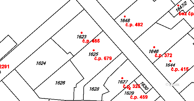 Chodov 679, Praha na parcele st. 1625 v KÚ Chodov, Katastrální mapa