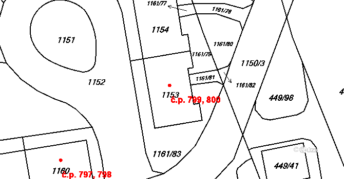 Háje 799,800, Praha na parcele st. 1153 v KÚ Háje, Katastrální mapa
