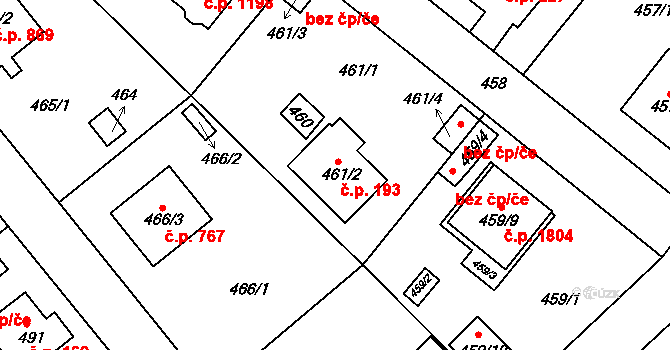 Kunratice 193, Praha na parcele st. 461/2 v KÚ Kunratice, Katastrální mapa