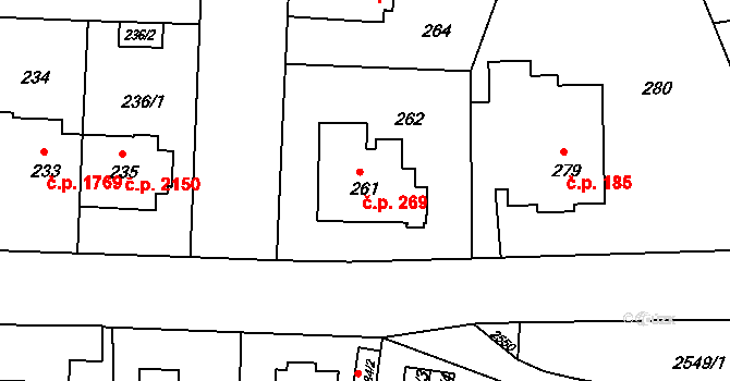 Záběhlice 269, Praha na parcele st. 261 v KÚ Záběhlice, Katastrální mapa