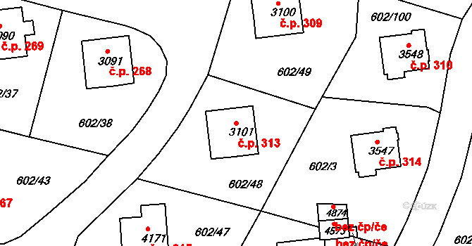 Dolní Předměstí 313, Trutnov na parcele st. 3101 v KÚ Trutnov, Katastrální mapa