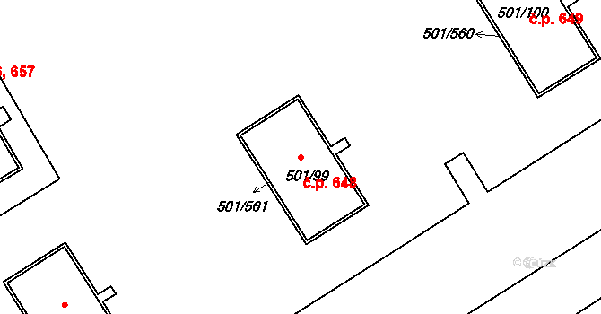Ráj 648, Karviná na parcele st. 501/99 v KÚ Ráj, Katastrální mapa