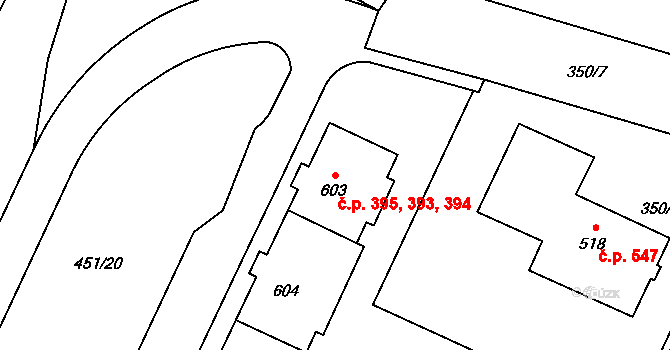 Povel 393,394,395, Olomouc na parcele st. 605 v KÚ Povel, Katastrální mapa