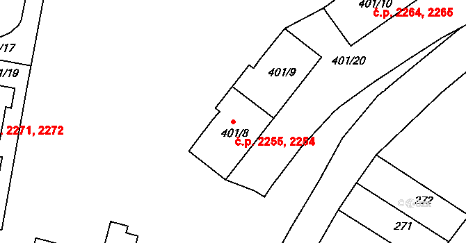Česká Lípa 2254,2255 na parcele st. 401/8 v KÚ Česká Lípa, Katastrální mapa
