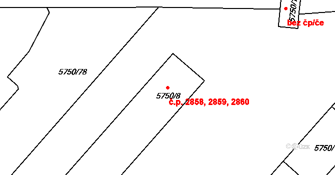 Česká Lípa 2858,2859,2860 na parcele st. 5750/8 v KÚ Česká Lípa, Katastrální mapa