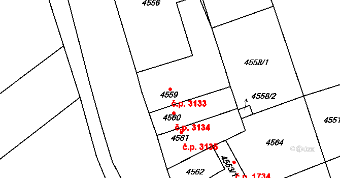 Chomutov 3133 na parcele st. 4559 v KÚ Chomutov I, Katastrální mapa