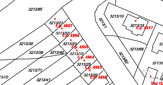 Chomutov 4864 na parcele st. 3213/72 v KÚ Chomutov II, Katastrální mapa
