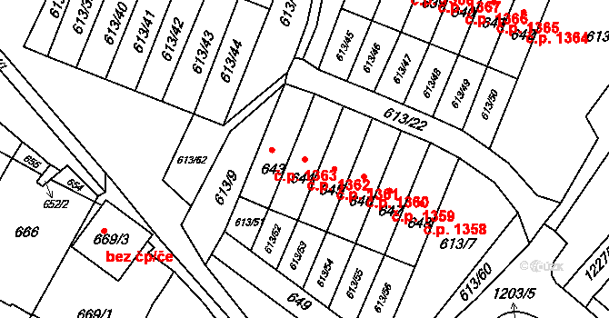 Jirkov 1362 na parcele st. 644 v KÚ Jirkov, Katastrální mapa
