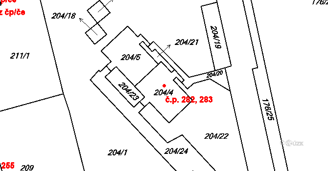 Liberec XIII-Nové Pavlovice 282,283, Liberec na parcele st. 204/4 v KÚ Nové Pavlovice, Katastrální mapa
