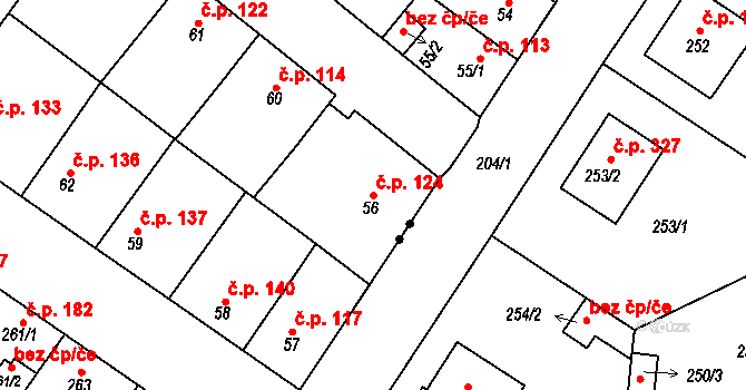 Újezdské Předměstí 124, Bílina na parcele st. 56 v KÚ Bílina-Újezd, Katastrální mapa