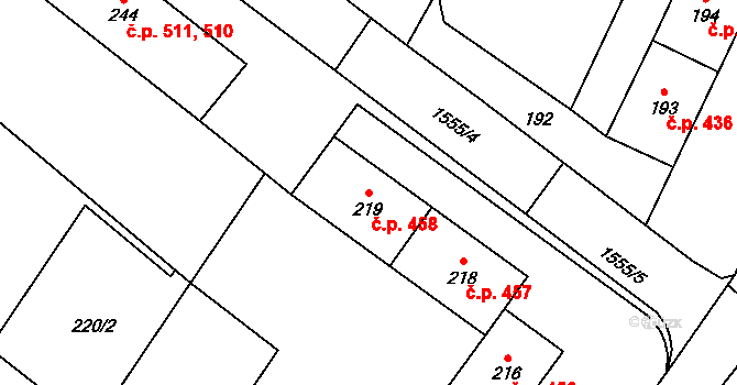 Zbýšov 458 na parcele st. 219 v KÚ Zbýšov u Oslavan, Katastrální mapa