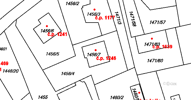 Ráj 1246, Karviná na parcele st. 1456/7 v KÚ Ráj, Katastrální mapa