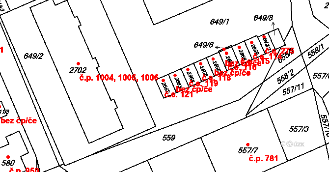 Oslavany 121 na parcele st. 2662 v KÚ Oslavany, Katastrální mapa