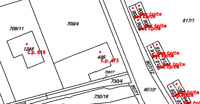 Parník 473, Česká Třebová na parcele st. 499 v KÚ Parník, Katastrální mapa