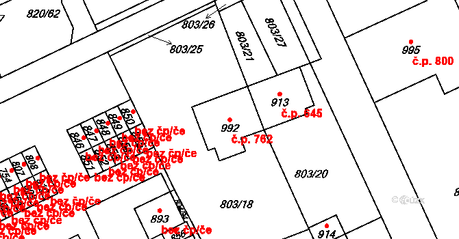 Vrahovice 762, Prostějov na parcele st. 992 v KÚ Vrahovice, Katastrální mapa