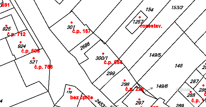 Tlumačov 854 na parcele st. 300/1 v KÚ Tlumačov na Moravě, Katastrální mapa