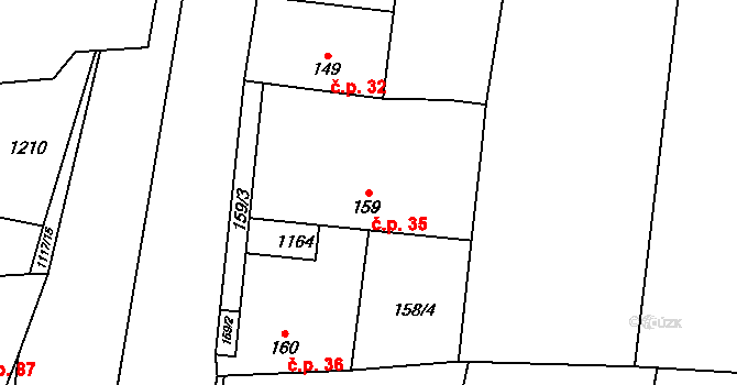 Horka 35, Přišimasy na parcele st. 159 v KÚ Přišimasy, Katastrální mapa