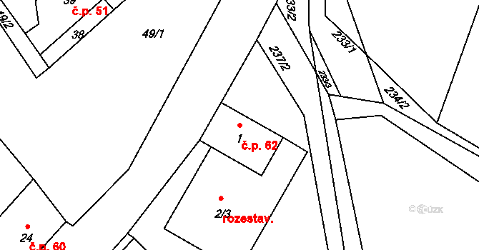 Vinařice 62, Týnec nad Labem na parcele st. 1 v KÚ Vinařice u Týnce nad Labem, Katastrální mapa