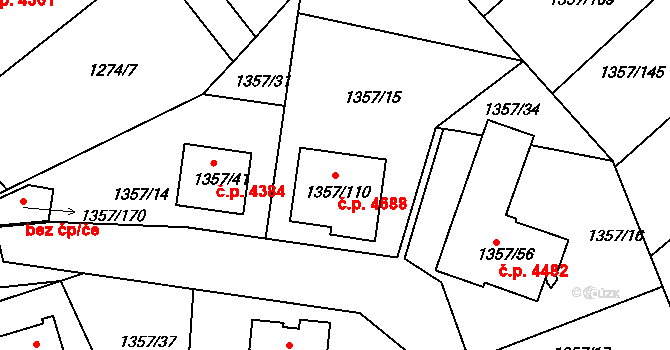 Mšeno nad Nisou 4688, Jablonec nad Nisou na parcele st. 1357/110 v KÚ Mšeno nad Nisou, Katastrální mapa