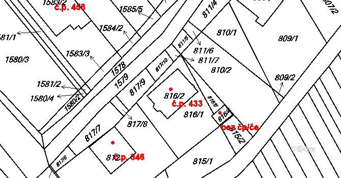 Telnice 433 na parcele st. 816/2 v KÚ Telnice u Brna, Katastrální mapa