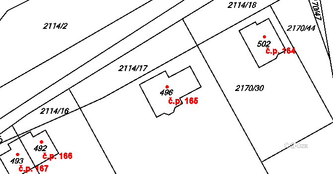 Horní Holetín 165, Holetín na parcele st. 496 v KÚ Holetín, Katastrální mapa