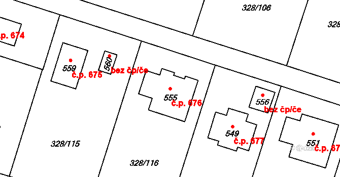 Struhařov 676, Kamenice na parcele st. 555 v KÚ Štiřín, Katastrální mapa