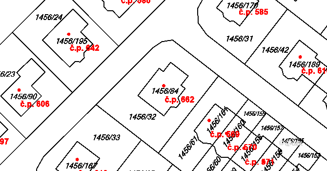Troubsko 662 na parcele st. 1456/84 v KÚ Troubsko, Katastrální mapa