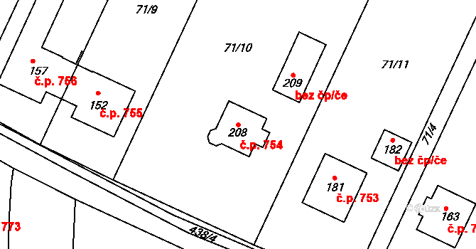 Sezemice 754 na parcele st. 208 v KÚ Počaply nad Loučnou, Katastrální mapa