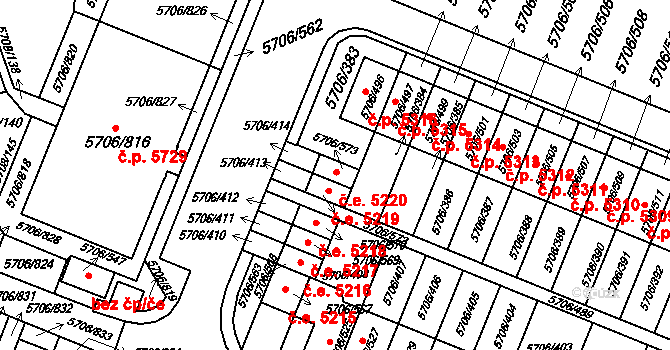Jihlava 5220 na parcele st. 5706/573 v KÚ Jihlava, Katastrální mapa