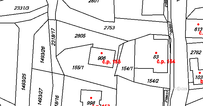 Skalice u České Lípy 155 na parcele st. 906 v KÚ Skalice u České Lípy, Katastrální mapa