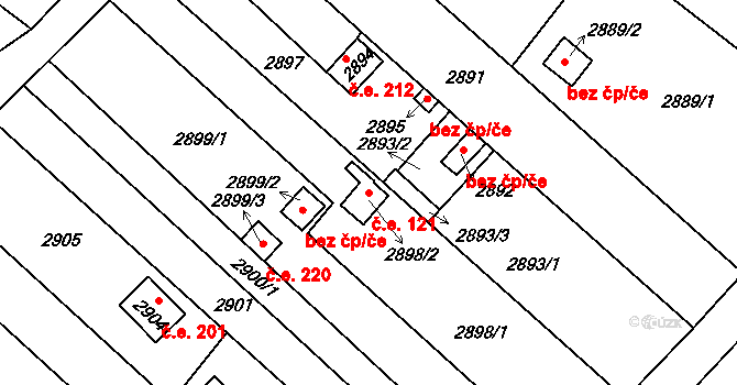Lužice 121 na parcele st. 2898/2 v KÚ Lužice u Hodonína, Katastrální mapa
