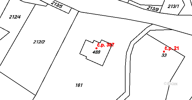 Stará Ves 387 na parcele st. 488 v KÚ Stará Ves u Rýmařova, Katastrální mapa