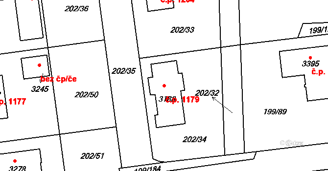 Sezimovo Ústí 1179 na parcele st. 3188 v KÚ Sezimovo Ústí, Katastrální mapa