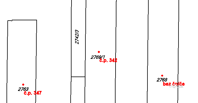 Brodek u Konice 342 na parcele st. 2769/1 v KÚ Brodek u Konice, Katastrální mapa