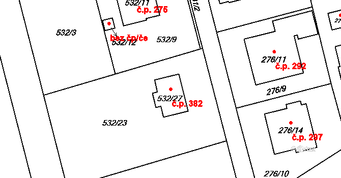 Vřesina 382 na parcele st. 532/27 v KÚ Vřesina u Opavy, Katastrální mapa