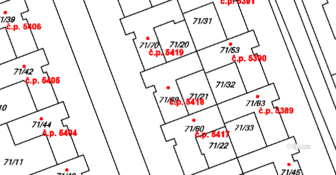 Helenín 5418, Jihlava na parcele st. 71/69 v KÚ Helenín, Katastrální mapa