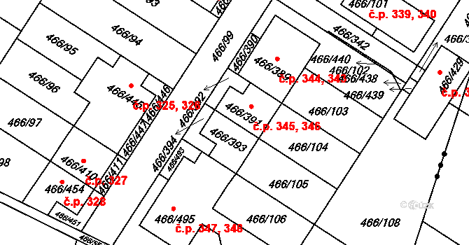 Rebešovice 345,346 na parcele st. 466/391 v KÚ Rebešovice, Katastrální mapa