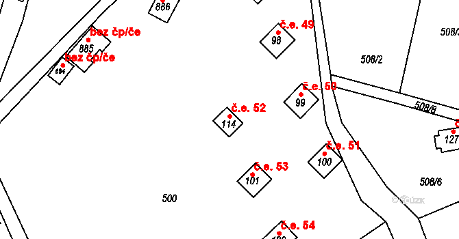 Hodkov 52, Zbraslavice na parcele st. 114 v KÚ Hodkov, Katastrální mapa