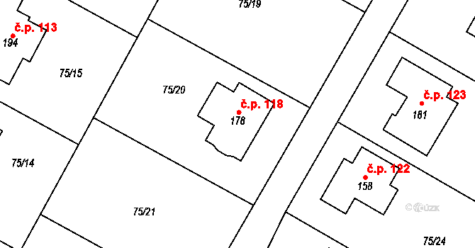 Lichoceves 118 na parcele st. 178 v KÚ Noutonice, Katastrální mapa
