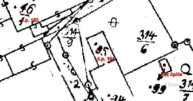 Velká Kraš 184 na parcele st. 95 v KÚ Hukovice u Velké Kraše, Katastrální mapa